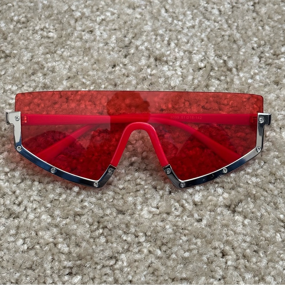 Red Shield Sunglasses with Silver Trim